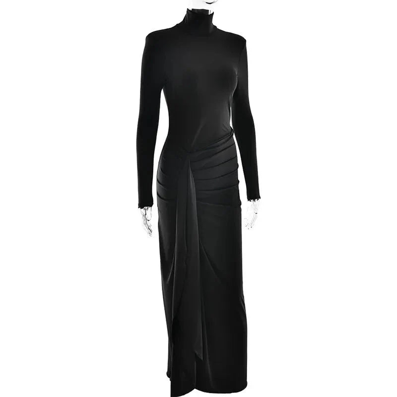 Turtleneck Thigh-Split Bodycon Dress