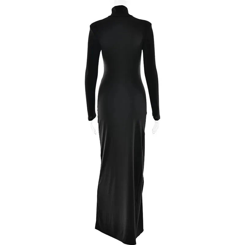 Turtleneck Thigh-Split Bodycon Dress