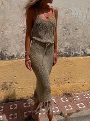 Knitted Tassel Mesh Two-Piece Set