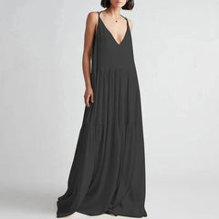 V Neck Backless Loose Long Dress