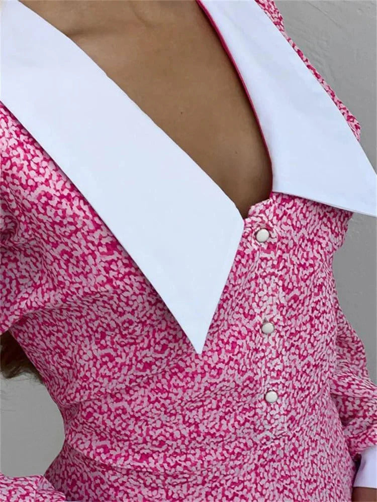 V-Neck Printed A-Line Mini Party Dress