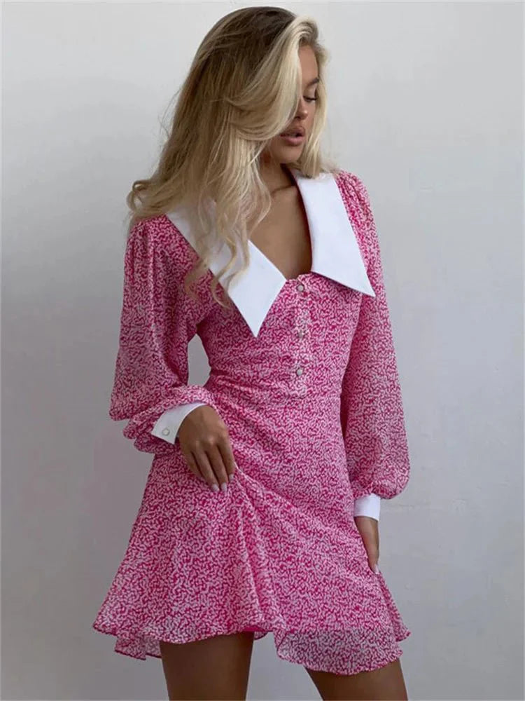 V-Neck Printed A-Line Mini Party Dress