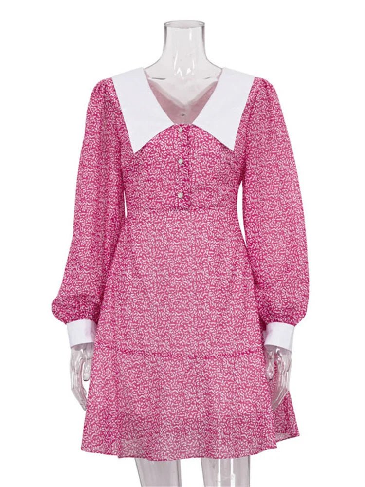 V-Neck Printed A-Line Mini Party Dress