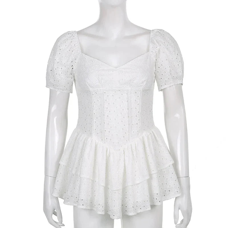 V-Neck Ruffle Pleated Mini Dress
