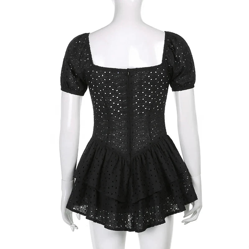 V-Neck Ruffle Pleated Mini Dress