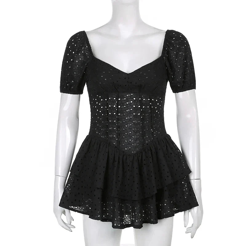 V-Neck Ruffle Pleated Mini Dress