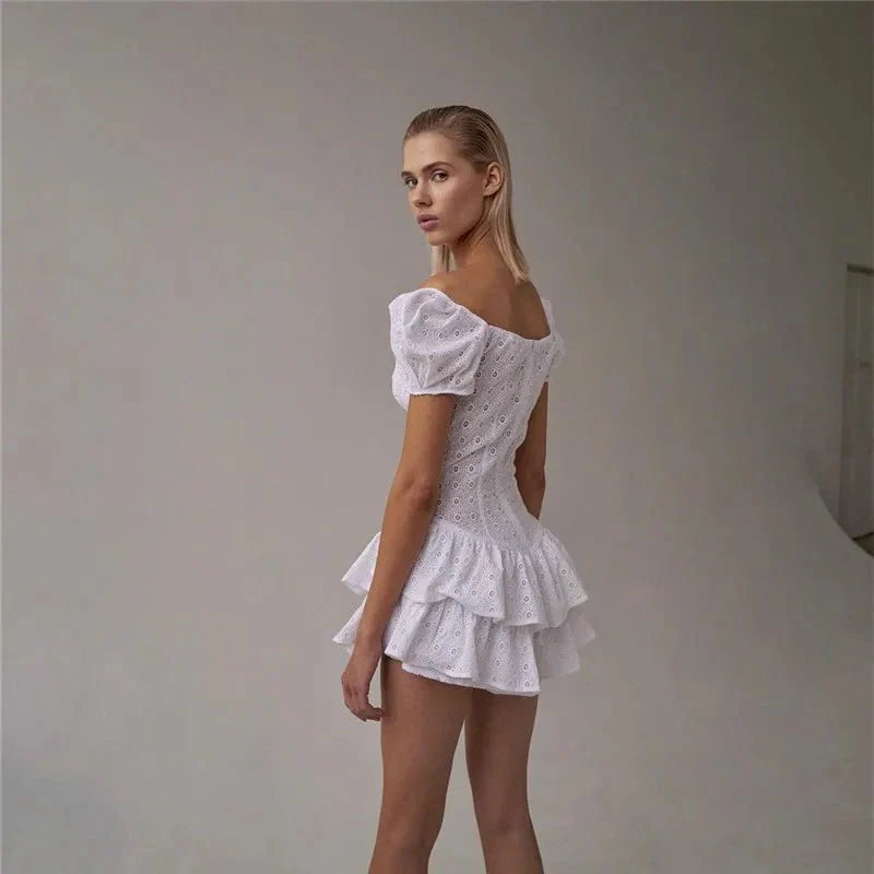V-Neck Ruffle Pleated Mini Dress