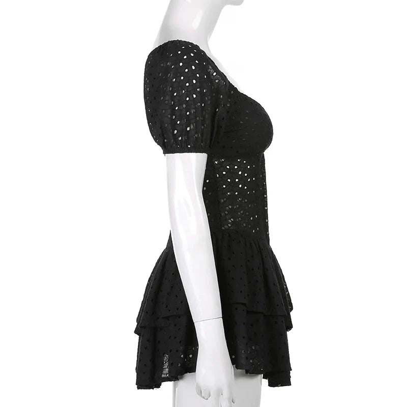 V-Neck Ruffle Pleated Mini Dress