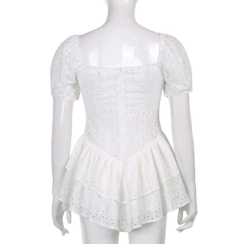 V-Neck Ruffle Pleated Mini Dress