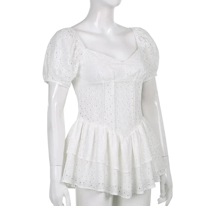 V-Neck Ruffle Pleated Mini Dress