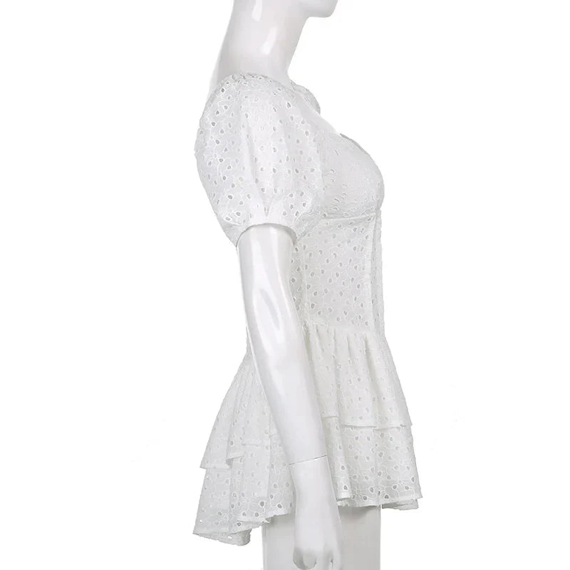 V-Neck Ruffle Pleated Mini Dress