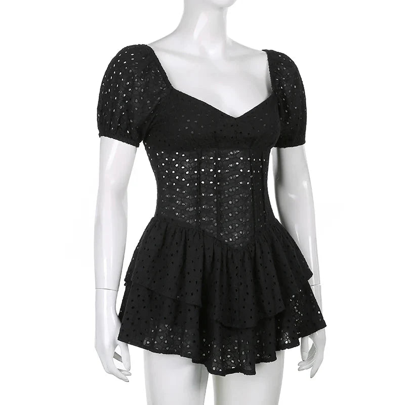 V-Neck Ruffle Pleated Mini Dress