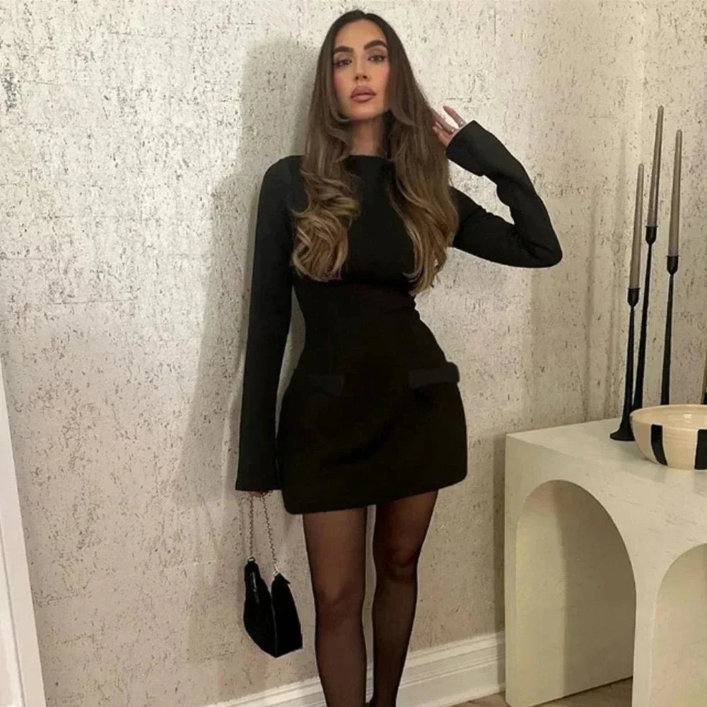 Velvet O-Neck Bow Mini Dress