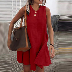 Vintage Linen Sundress Sleeveless A-line Dress