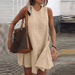 Vintage Linen Sundress Sleeveless A-line Dress