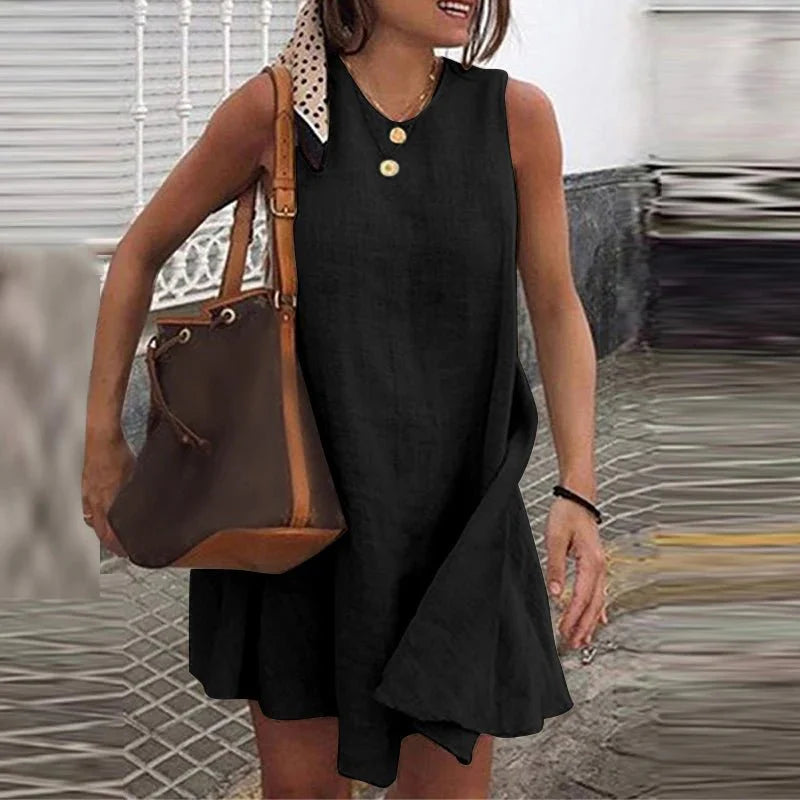 Vintage Linen Sundress Sleeveless A-line Dress
