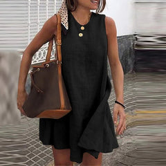 Vintage Linen Sundress Sleeveless A-line Dress