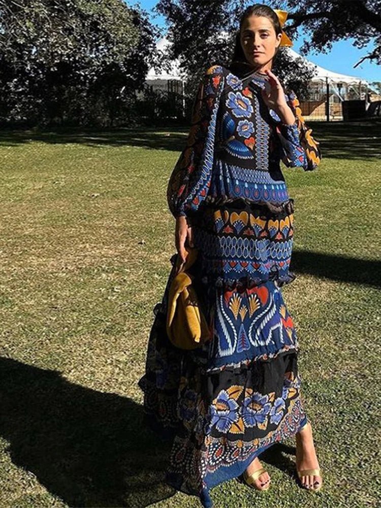 Vintage Print Loose Fit Maxi Dress