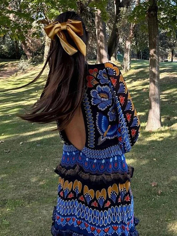 Vintage Print Loose Fit Maxi Dress