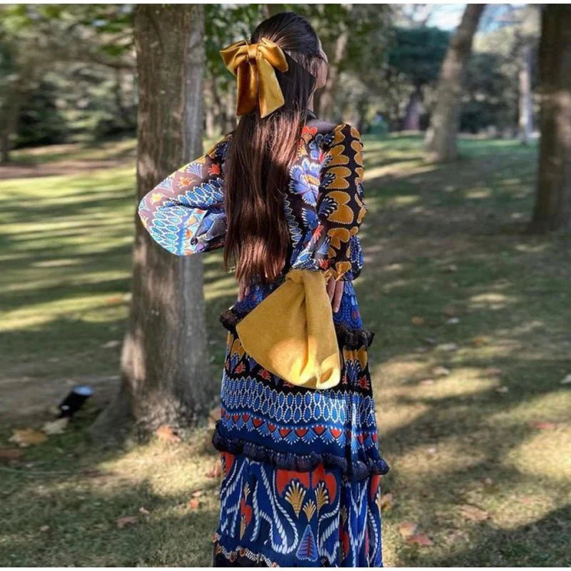 Vintage Print Loose Fit Maxi Dress
