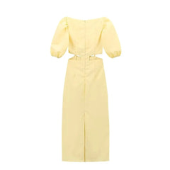 Vintage Yellow Hollow Waist Dress