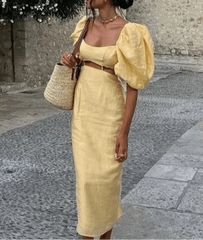 Vintage Yellow Hollow Waist Dress