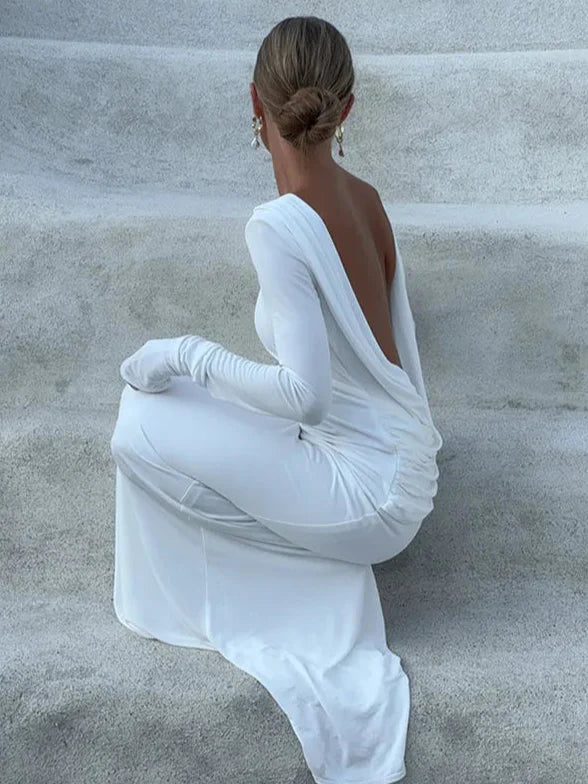 White Backless Sheath Dress