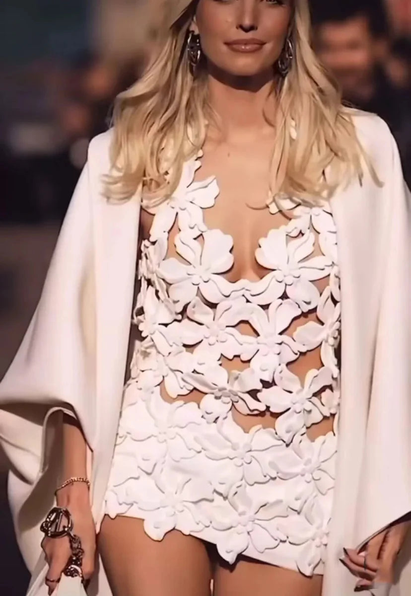 White Halter See-through Mini Dress