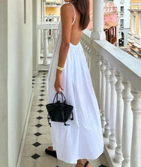White Long Open Back Dress