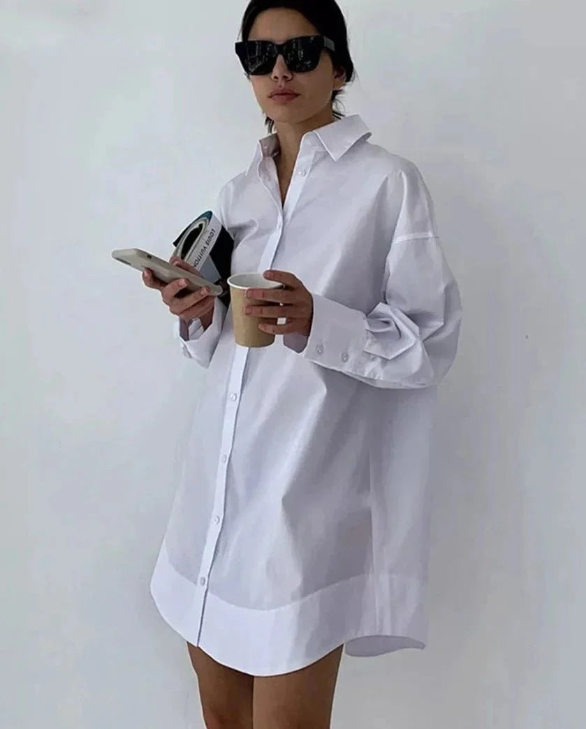 White Loose Tunic Dress Long Casual Shirtsg
