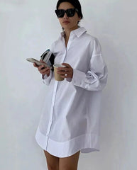 White Loose Tunic Dress Long Casual Shirtsg