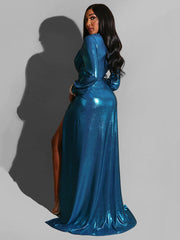 Solid Split V Neck Party Dresses