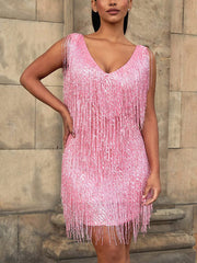 Sequin Sleeveless Tassels Dresses