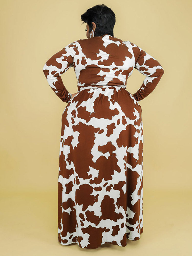 Cow Print V Neck Wrap Dresses
