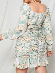 Floral Printed Puff Sleeve Midi Dresses
