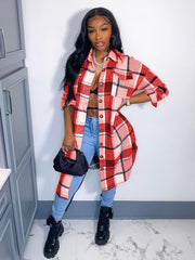 Plaid Turndown Collar Shirt Cardigan