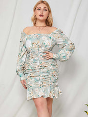 Floral Printed Puff Sleeve Midi Dresses