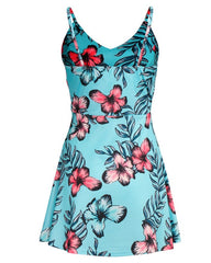 V-Neck Strapless Sleeveless Backless Bandage Print Mini Dresses