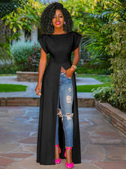 High Split Solid Maxi Dresses