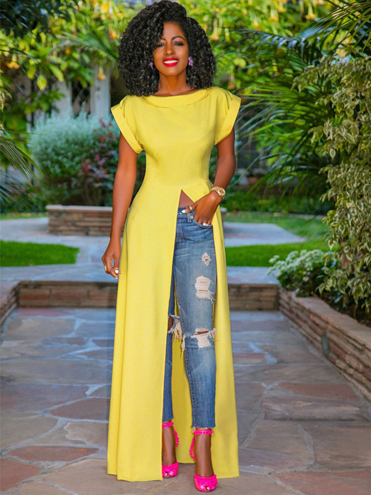 High Split Solid Maxi Dresses