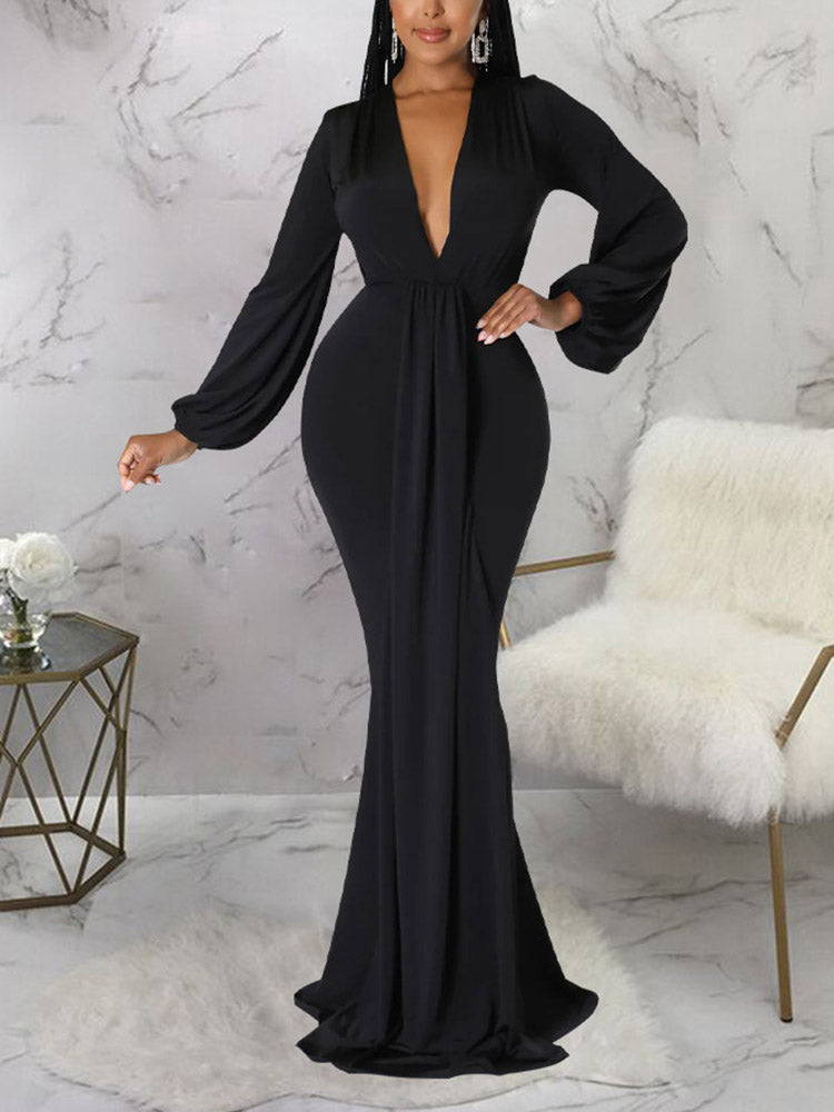 Deep V Neck Evening Maxi Dresses