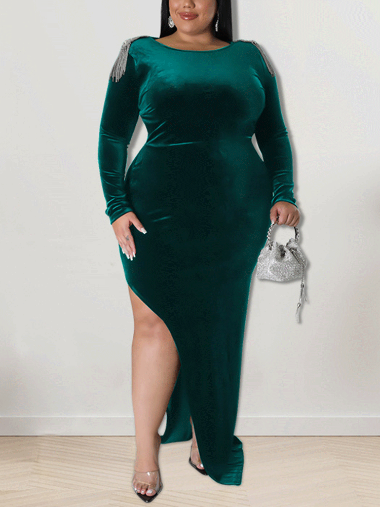 Velvet Slit Midi Dresses
