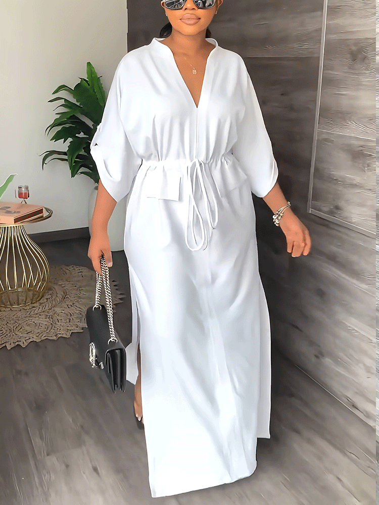 V-neck Split Maxi Dresses