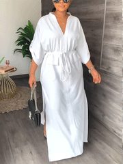 V-neck Split Maxi Dresses
