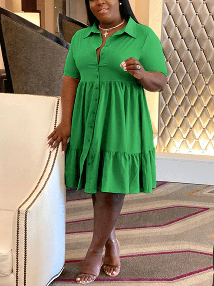 V-neck Lapels A-line Mini Dresses