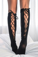 Cross Straps Hollow Mid Stocking