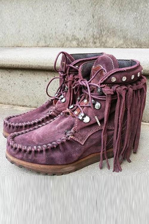 Tassels Rivets Faux suede boots