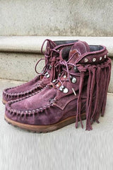 Tassels Rivets Faux suede boots