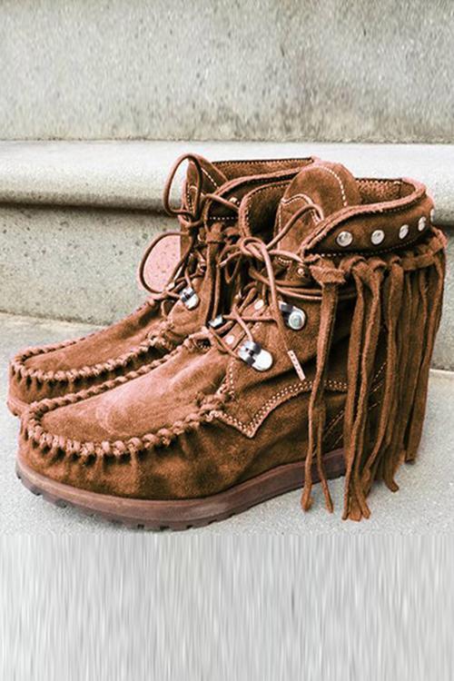 Tassels Rivets Faux suede boots