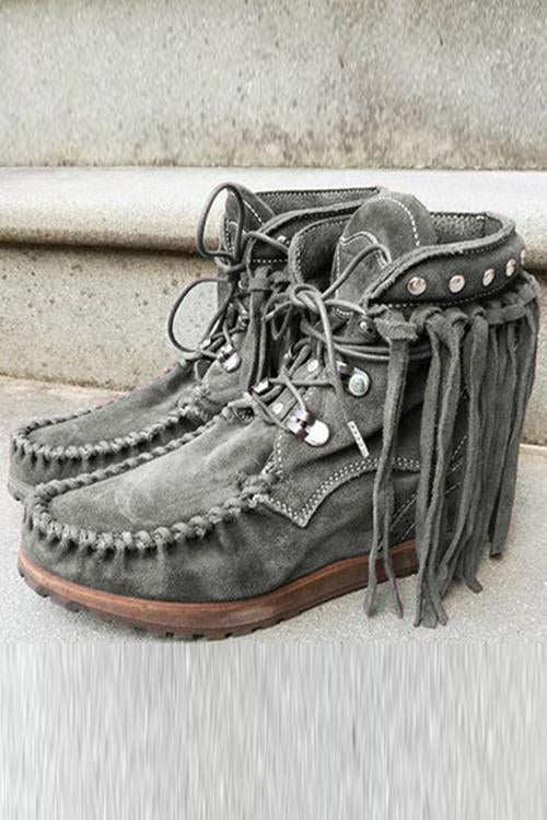 Tassels Rivets Faux suede boots